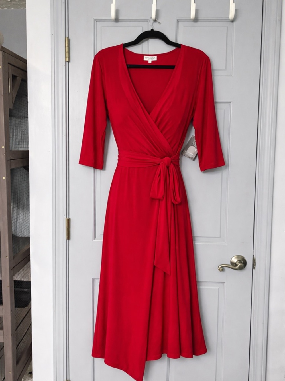Kiyonna Red Wrap Midi Dress with Self Tie Waist